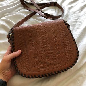 brown/cognac Italian leather embossed crossbody